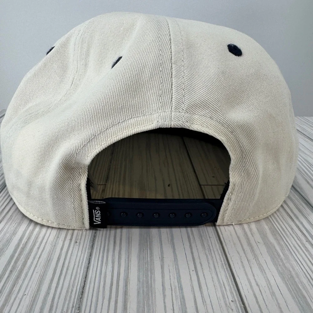 Vans Snapback Hat‎ Cream Navy Blue Embroidered Logo Property of Low